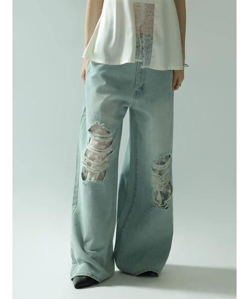 :ETHROF(イーサオブ)の「LACE DOCKING DAMAGE DENIM PANTS(デニムパンツ・レディース・ブルー系その他/ブラック・MEDIUM)」の20枚目の写真