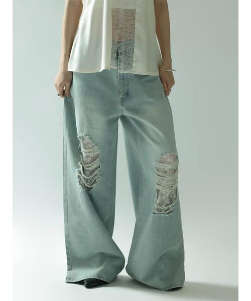 :ETHROF(イーサオブ)の「LACE DOCKING DAMAGE DENIM PANTS(デニムパンツ・レディース・ブルー系その他/ブラック・MEDIUM)」の21枚目の写真