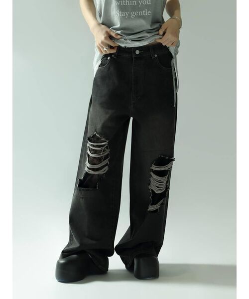 :ETHROF(イーサオブ)の「LACE DOCKING DAMAGE DENIM PANTS(デニムパンツ・レディース・ブルー系その他/ブラック・MEDIUM)」の22枚目の写真