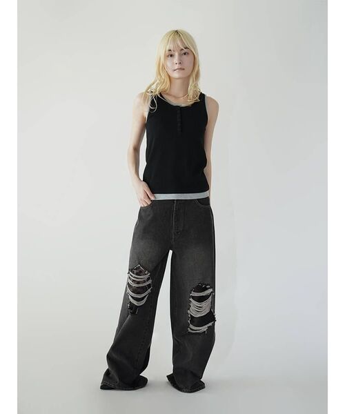 :ETHROF(イーサオブ)の「LACE DOCKING DAMAGE DENIM PANTS(デニムパンツ・レディース・ブルー系その他/ブラック・MEDIUM)」の12枚目の写真
