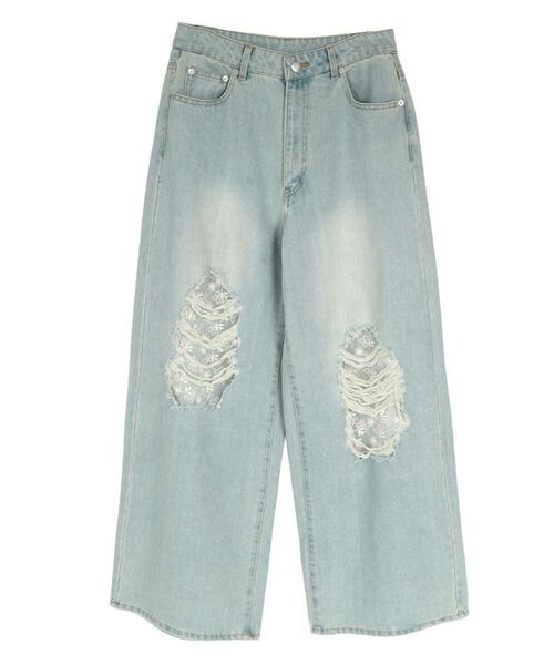 :ETHROF(イーサオブ)の「LACE DOCKING DAMAGE DENIM PANTS(デニムパンツ・レディース・ブルー系その他/ブラック・MEDIUM)」の4枚目の写真