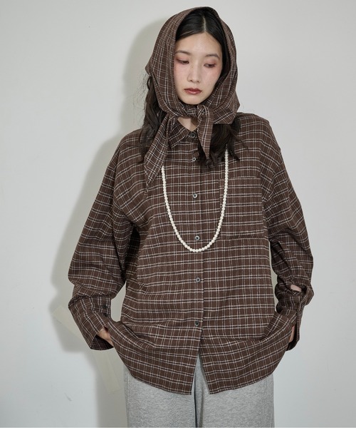 THE YOn(ザヨン)の「ストールセットチェックシャツ(シャツ/ブラウス・レディース・ベージュ/ブラウン/ブラック・FREE)」の16枚目の写真