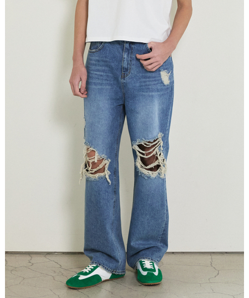 THEENDQUESTION（ジエンドクエスチョン）の「Damage washed jeans / BLUE（デニムパンツ・レディース・その他・1/2/3）」の4枚目の写真