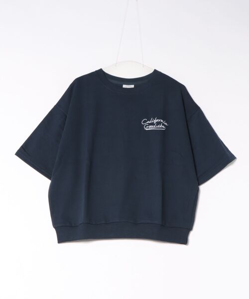 UNDERWRAPS（アンダーラップス）の「裾リブ半袖Tシャツ 刺繍ロゴ バックロゴ カジュアル（Tシャツ/カットソー・レディース・ベージュ/オートミール/ネイビー・M/L）」の5枚目の写真