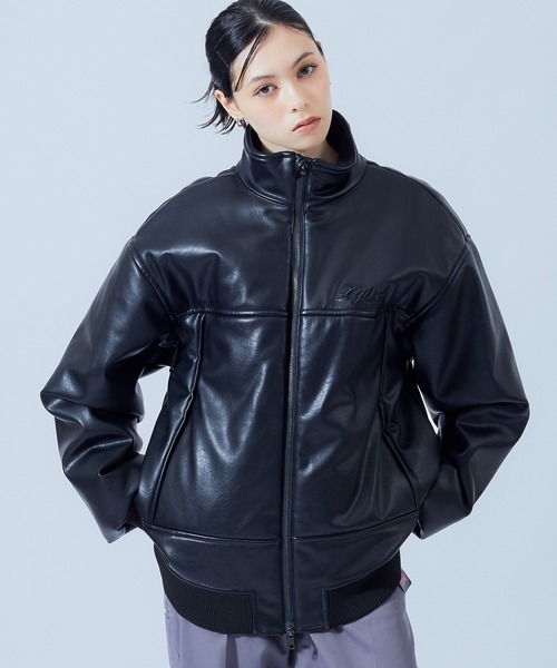 X-girl(エックスガール)の「FAUX LEATHER PADDED JACKET(その他アウター・レディース・ブラック・S/M)」の1枚目の写真