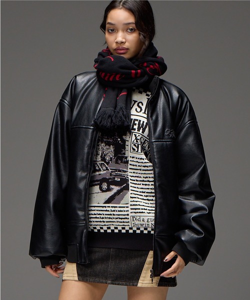 X-girl(エックスガール)の「FAUX LEATHER PADDED JACKET(その他アウター・レディース・ブラック・S/M)」の2枚目の写真