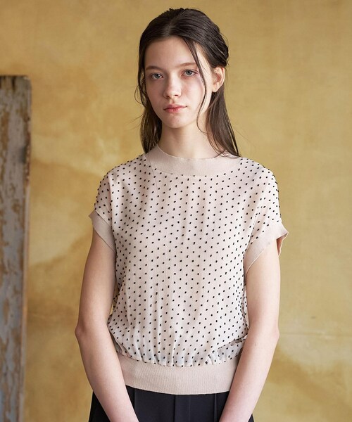DRESSTERIOR(ドレステリア)の「【再入荷/ウォッシャブル】ドットジャカード プルオーバー(シャツ/ブラウス・レディース・ライトベージュ/ブラック・36/38)」の2枚目の写真