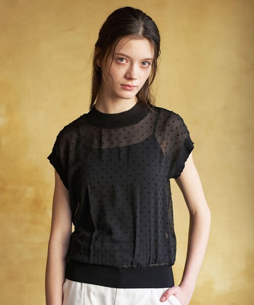 DRESSTERIOR(ドレステリア)の「【再入荷/ウォッシャブル】ドットジャカード プルオーバー(シャツ/ブラウス・レディース・ライトベージュ/ブラック・36/38)」の1枚目の写真