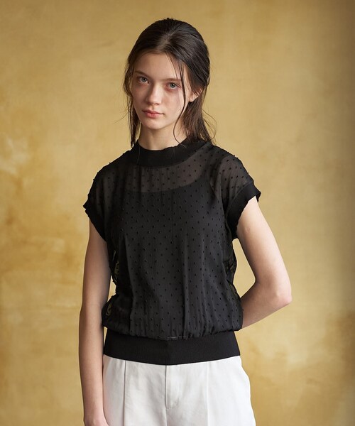 DRESSTERIOR(ドレステリア)の「【再入荷/ウォッシャブル】ドットジャカード プルオーバー(シャツ/ブラウス・レディース・ライトベージュ/ブラック・36/38)」の5枚目の写真
