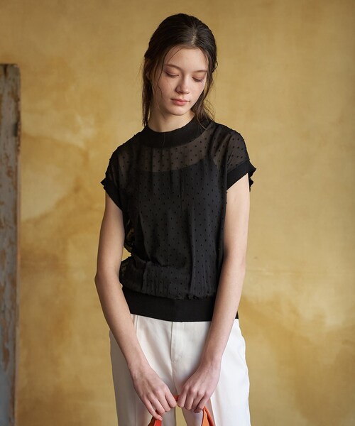 DRESSTERIOR(ドレステリア)の「【再入荷/ウォッシャブル】ドットジャカード プルオーバー(シャツ/ブラウス・レディース・ライトベージュ/ブラック・36/38)」の12枚目の写真