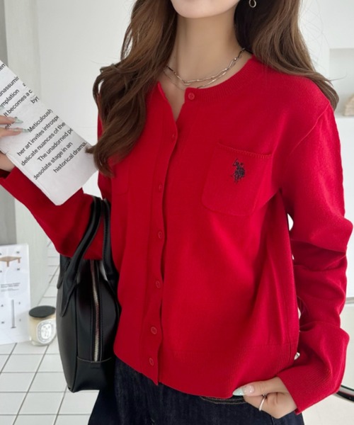 U.S. POLO ASSN.(ユーエスポロアッスン)の「【Ada.別注 U.S. POLO ASSN.】 胸ポケット ベーシック カーディガン(カーディガン/ボレロ・レディース・ネイビー/レッド/グレー/グリーン・M/S)」の4枚目の写真