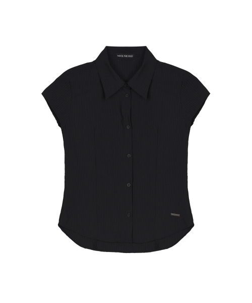 NICK&NICOLE(ニックアンドニコール)の「CAP SLEEVE STRIPE SHIRT_BLACK(シャツ/ブラウス・レディース・その他・FREE)」の1枚目の写真