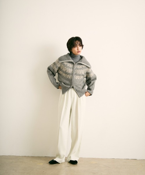 uchi.(ウチ)の「ノルディック柄ダブルジップニットカーディガン(ニット/セーター・レディース・ネイビー/グレー/アイボリー・FREE)」の7枚目の写真