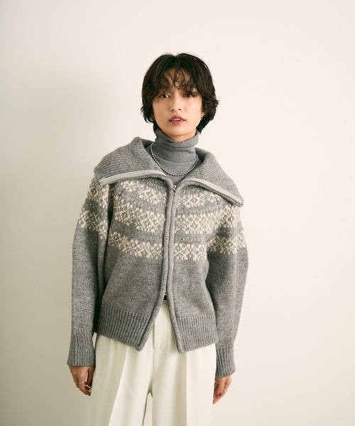 uchi.(ウチ)の「ノルディック柄ダブルジップニットカーディガン(ニット/セーター・レディース・ネイビー/グレー/アイボリー・FREE)」の15枚目の写真