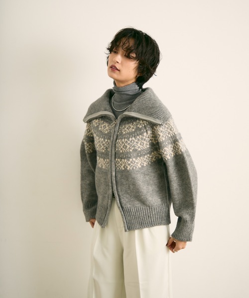 uchi.(ウチ)の「ノルディック柄ダブルジップニットカーディガン(ニット/セーター・レディース・ネイビー/グレー/アイボリー・FREE)」の16枚目の写真