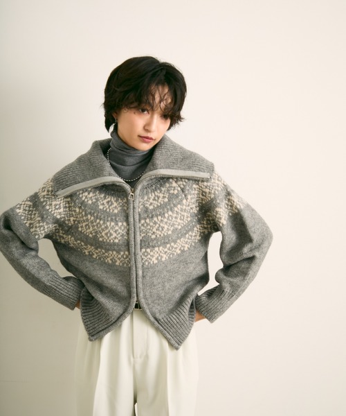 uchi.(ウチ)の「ノルディック柄ダブルジップニットカーディガン(ニット/セーター・レディース・ネイビー/グレー/アイボリー・FREE)」の17枚目の写真