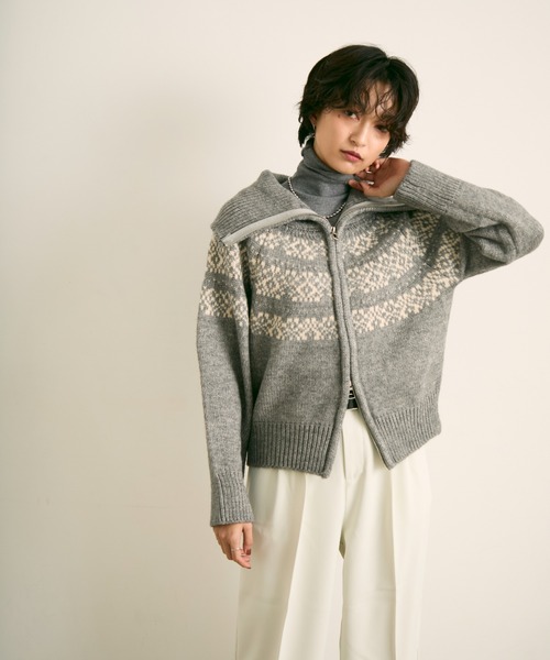 uchi.(ウチ)の「ノルディック柄ダブルジップニットカーディガン(ニット/セーター・レディース・ネイビー/グレー/アイボリー・FREE)」の20枚目の写真