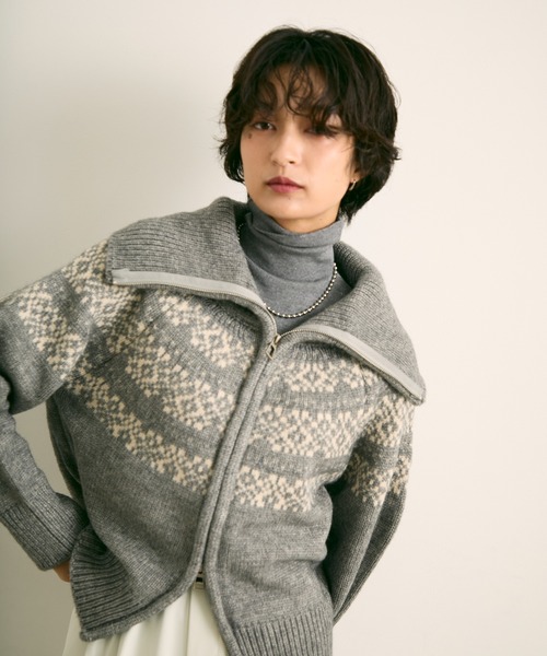 uchi.(ウチ)の「ノルディック柄ダブルジップニットカーディガン(ニット/セーター・レディース・ネイビー/グレー/アイボリー・FREE)」の19枚目の写真