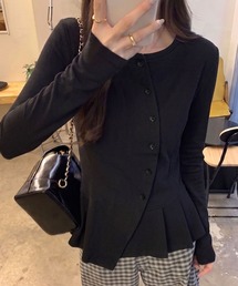 【体型カバー】アシンメトリーボタン ペプラムカット