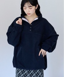 フリースボア配色スタンドプルオーバー