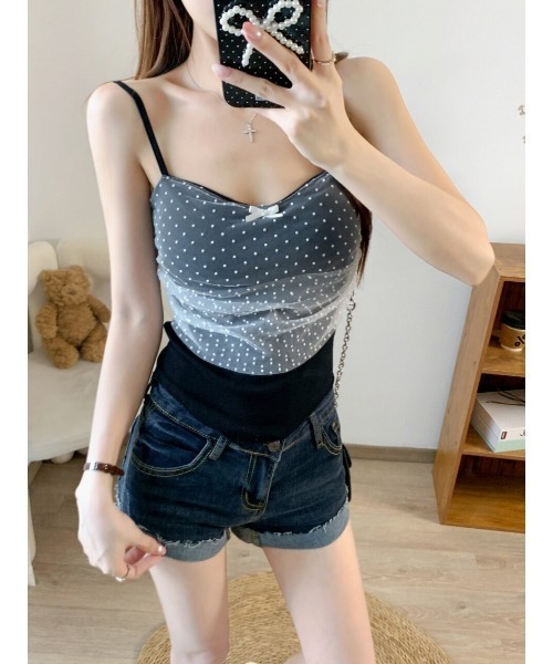 Feliz（フェリス）の「カップ付きレースドットキャミソール/ブラトップ（キャミソール・レディース・ブラック/アイボリー・FREE）」の14枚目の写真