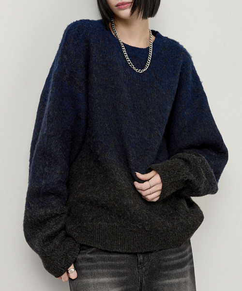 Alfred Alex（アルフレッドアレックス）の「【Alfred Alex】Mohair-Like Shaggy Knit / モヘアライク ルーズシャギーニット（ニット/セーター・メンズ・ネイビー系/レッド系/ブラック系/ブラック/ダークグレー/アイボリー・M/L）」の5枚目の写真