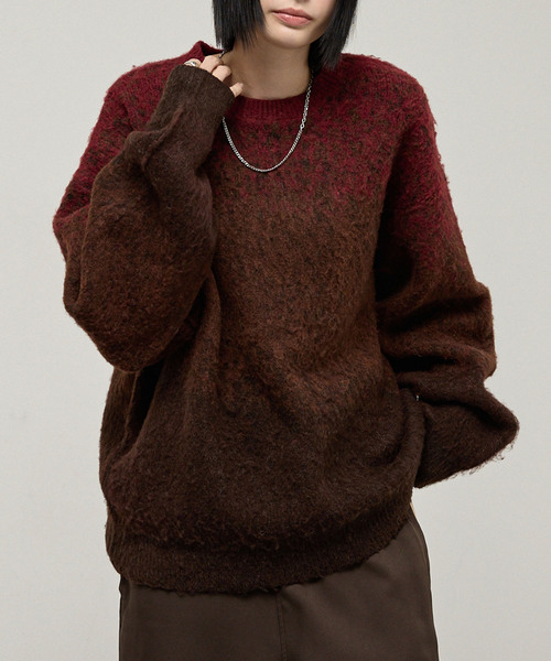 Alfred Alex（アルフレッドアレックス）の「【Alfred Alex】Mohair-Like Shaggy Knit / モヘアライク ルーズシャギーニット（ニット/セーター・メンズ・ネイビー系/レッド系/ブラック系/ブラック/ダークグレー/アイボリー・M/L）」の6枚目の写真