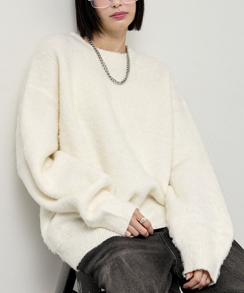 Alfred Alex（アルフレッドアレックス）の「【Alfred Alex】Mohair-Like Shaggy Knit / モヘアライク ルーズシャギーニット（ニット/セーター・メンズ・ネイビー系/レッド系/ブラック系/ブラック/ダークグレー/アイボリー・M/L）」の16枚目の写真