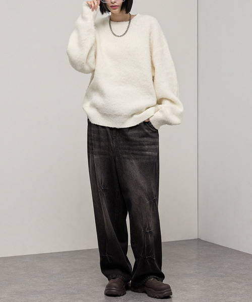 Alfred Alex（アルフレッドアレックス）の「【Alfred Alex】Mohair-Like Shaggy Knit / モヘアライク ルーズシャギーニット（ニット/セーター・メンズ・ネイビー系/レッド系/ブラック系/ブラック/ダークグレー/アイボリー・M/L）」の21枚目の写真