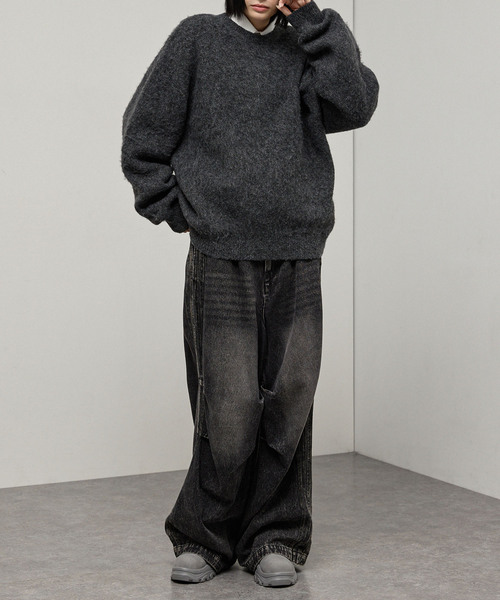 Alfred Alex（アルフレッドアレックス）の「【Alfred Alex】Mohair-Like Shaggy Knit / モヘアライク ルーズシャギーニット（ニット/セーター・メンズ・ネイビー系/レッド系/ブラック系/ブラック/ダークグレー/アイボリー・M/L）」の8枚目の写真