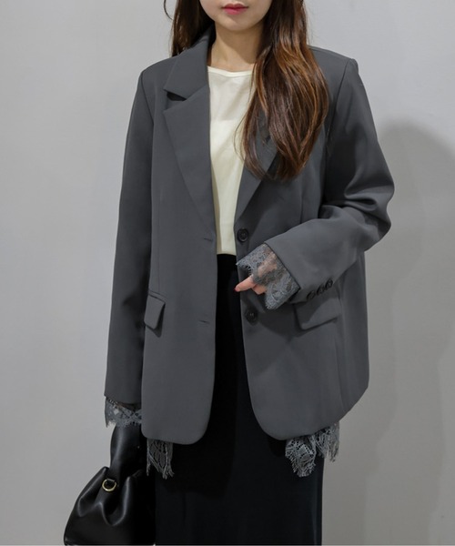 AMELY(エミリー)の「レース レイヤード テーラードジャケット/アウター/美シルエット(テーラードジャケット・レディース・ブラウン/ブラック/グレー・フリー)」の3枚目の写真