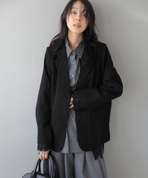 AMELY(エミリー)の「レース レイヤード テーラードジャケット/アウター/美シルエット(テーラードジャケット・レディース・ブラウン/ブラック/グレー・フリー)」の10枚目の写真