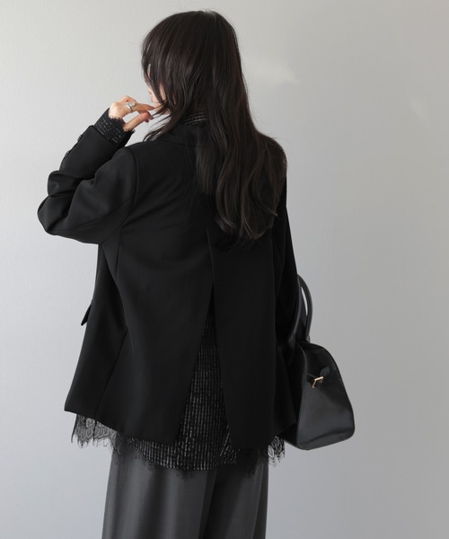 AMELY(エミリー)の「レース レイヤード テーラードジャケット/アウター/美シルエット(テーラードジャケット・レディース・ブラウン/ブラック/グレー・フリー)」の11枚目の写真