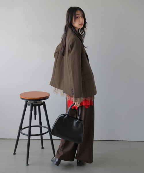 AMELY(エミリー)の「レース レイヤード テーラードジャケット/アウター/美シルエット(テーラードジャケット・レディース・ブラウン/ブラック/グレー・フリー)」の5枚目の写真
