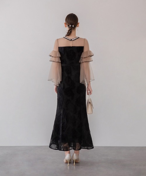 Leja(レジャ)の「【LEJA】ネックビジューシアーパイピングスリーブジャガードマーメイドワンピースオケージョンドレス美脚効果結婚式 パーティードレス 成人式 二次会 同窓会 お呼ばれ オケージョン 20代 30代(ドレス・レディース・ブラック・SMALL/MEDIUM)」の8枚目の写真