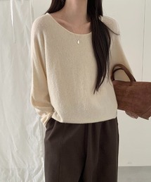 ボクシーショートニット ニット トップス ルーズニット ゆるニット 長袖 ショート丈 クロップド シンプル ラウンドネック 袖長め ショートニット ベーシック 秋服 冬服