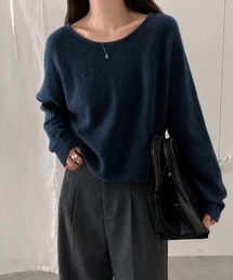 ボクシーショートニット ニット トップス ルーズニット ゆるニット 長袖 ショート丈 クロップド シンプル ラウンドネック 袖長め ショートニット ベーシック 秋服 冬服