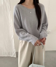 ボクシーショートニット ニット トップス ルーズニット ゆるニット 長袖 ショート丈 クロップド シンプル ラウンドネック 袖長め ショートニット ベーシック 秋服 冬服