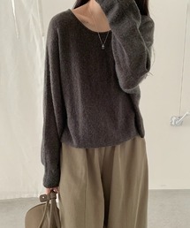 ボクシーショートニット ニット トップス ルーズニット ゆるニット 長袖 ショート丈 クロップド シンプル ラウンドネック 袖長め ショートニット ベーシック 秋服 冬服