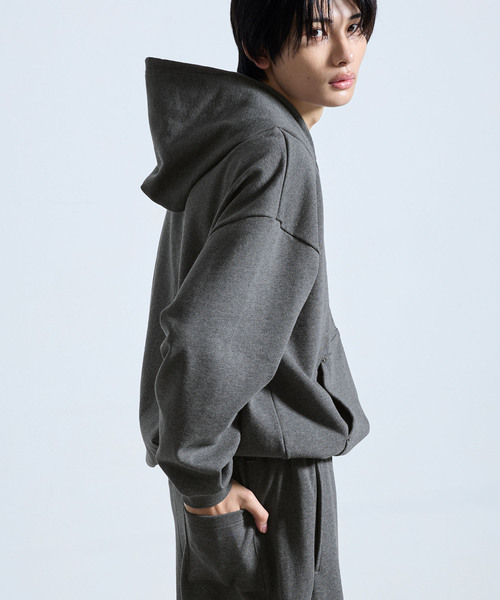 SERACE（セラス）の「【SERACE】HEAVY WEIGHT DRAW CORD SHORT DOUBLE ZIP HOODIE / ヘビーウェイトドローコードショートダブルジップフーディー（パーカー・メンズ・杢グレー/ブラック系/チャコールグレー・L/S/M）」の8枚目の写真