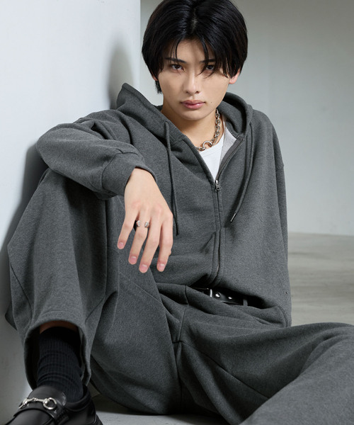 SERACE（セラス）の「【SERACE】HEAVY WEIGHT DRAW CORD SHORT DOUBLE ZIP HOODIE / ヘビーウェイトドローコードショートダブルジップフーディー（パーカー・メンズ・杢グレー/ブラック系/チャコールグレー・L/S/M）」の10枚目の写真