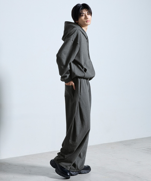 SERACE（セラス）の「【SERACE】HEAVY WEIGHT DRAW CORD SHORT DOUBLE ZIP HOODIE / ヘビーウェイトドローコードショートダブルジップフーディー（パーカー・メンズ・杢グレー/ブラック系/チャコールグレー・L/S/M）」の16枚目の写真