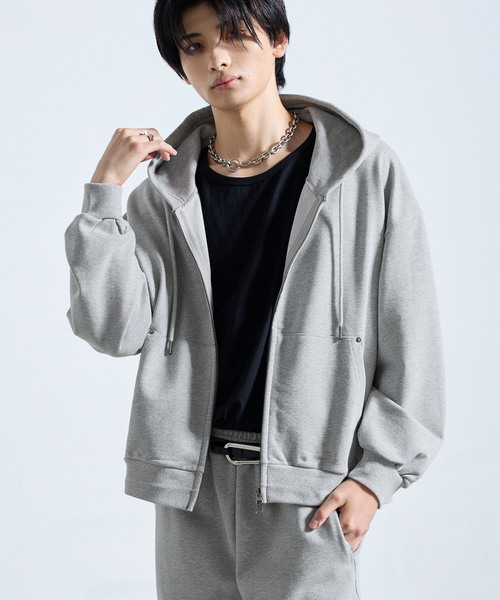 SERACE（セラス）の「【SERACE】HEAVY WEIGHT DRAW CORD SHORT DOUBLE ZIP HOODIE / ヘビーウェイトドローコードショートダブルジップフーディー（パーカー・メンズ・杢グレー/ブラック系/チャコールグレー・L/S/M）」の21枚目の写真