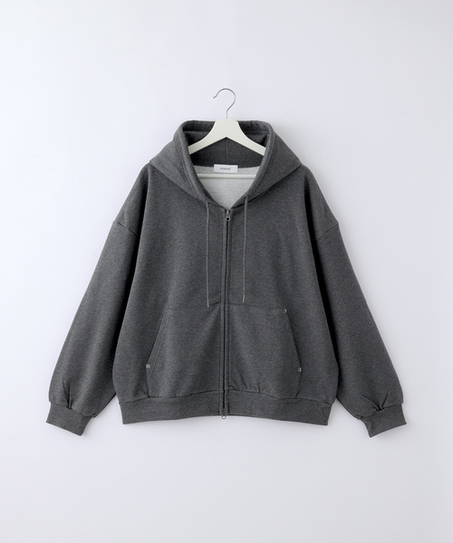 SERACE（セラス）の「【SERACE】HEAVY WEIGHT DRAW CORD SHORT DOUBLE ZIP HOODIE / ヘビーウェイトドローコードショートダブルジップフーディー（パーカー・メンズ・杢グレー/ブラック系/チャコールグレー・L/S/M）」の18枚目の写真