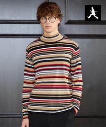【BOWLER HAT LABEL】日本製マルチボーダータートルニット