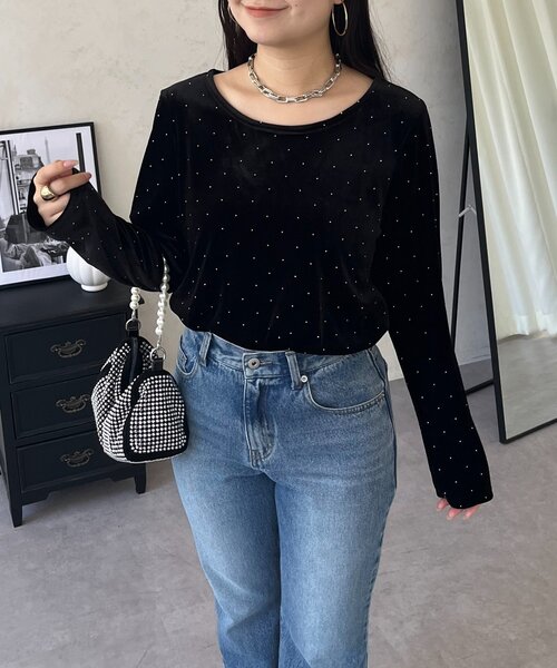 prose verse(プロズヴェール)の「ボートネックキラキラベロアトップス(Tシャツ/カットソー・レディース・ブラック・MEDIUM/LARGE)」の3枚目の写真