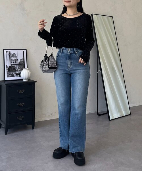 prose verse(プロズヴェール)の「ボートネックキラキラベロアトップス(Tシャツ/カットソー・レディース・ブラック・MEDIUM/LARGE)」の7枚目の写真