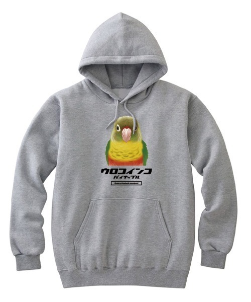 Moftique（モフティック）の「Moftique（モフティック） プルパーカー スウェット 裏毛 ウロコインコ パイナップル 鳥 アニマル プリント トップス レディース ユニセックス（パーカー・レディース・ヘザーグレー/ブラック/ホワイト・S/XS）」の3枚目の写真