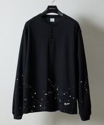 HAND PAINTED BASIC HEM PRINTED HENLEY NECK L/S T-SHIRT / ハンドペイント ベーシック ワンポイント ロゴプリント ヘンリーネック ロンT