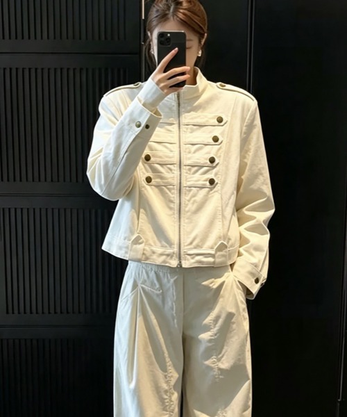 Girly Doll(ガーリードール)の「スタンドカラーナポレオンジップアップジャケット(その他アウター・レディース・オフホワイト/ブラック/キャメル・FREE)」の10枚目の写真